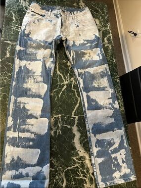Men's Blue & White Washed Distressed Jeans